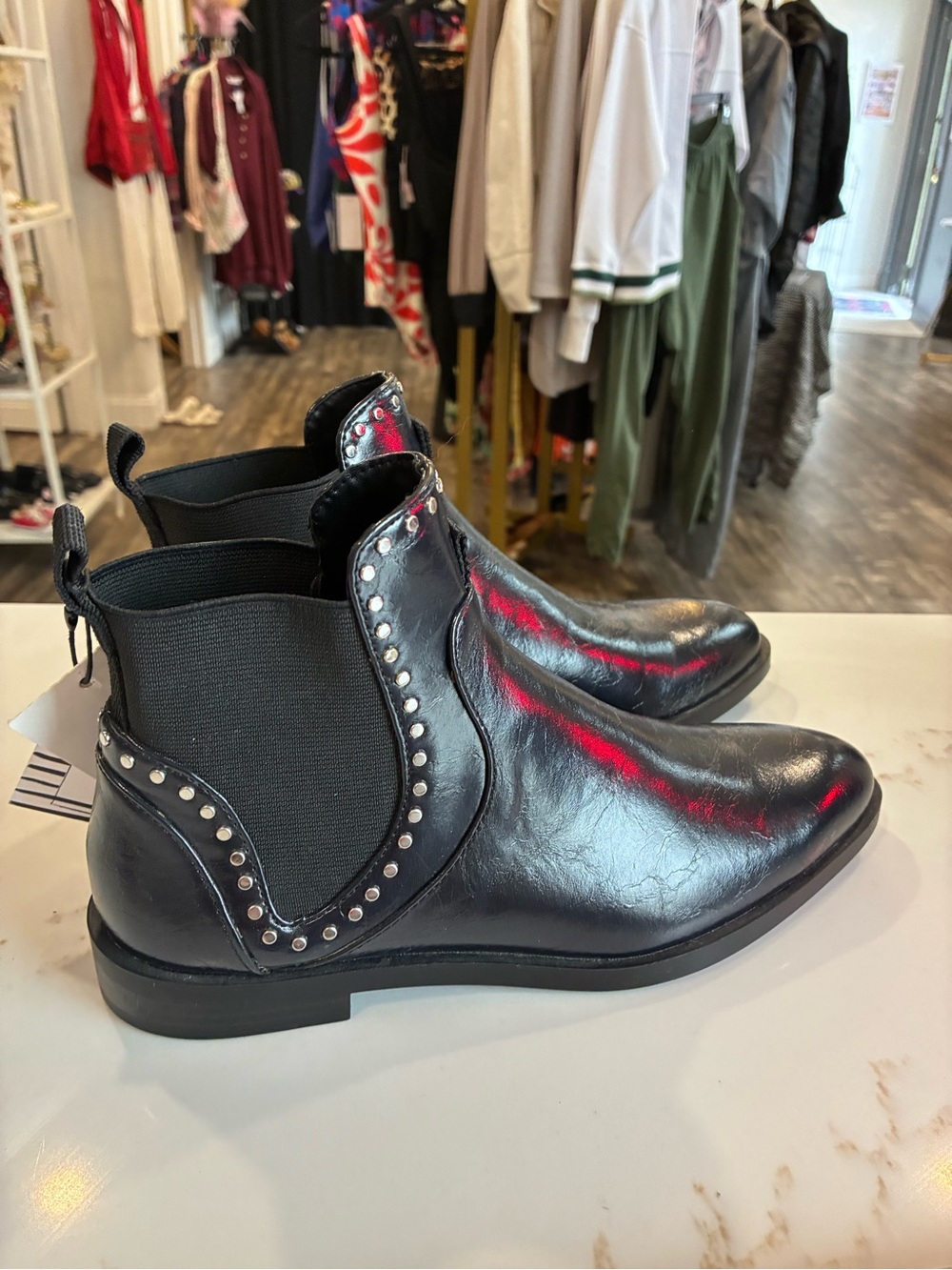 Zara Black Studded Chelsea Boots Size 37 Nwt